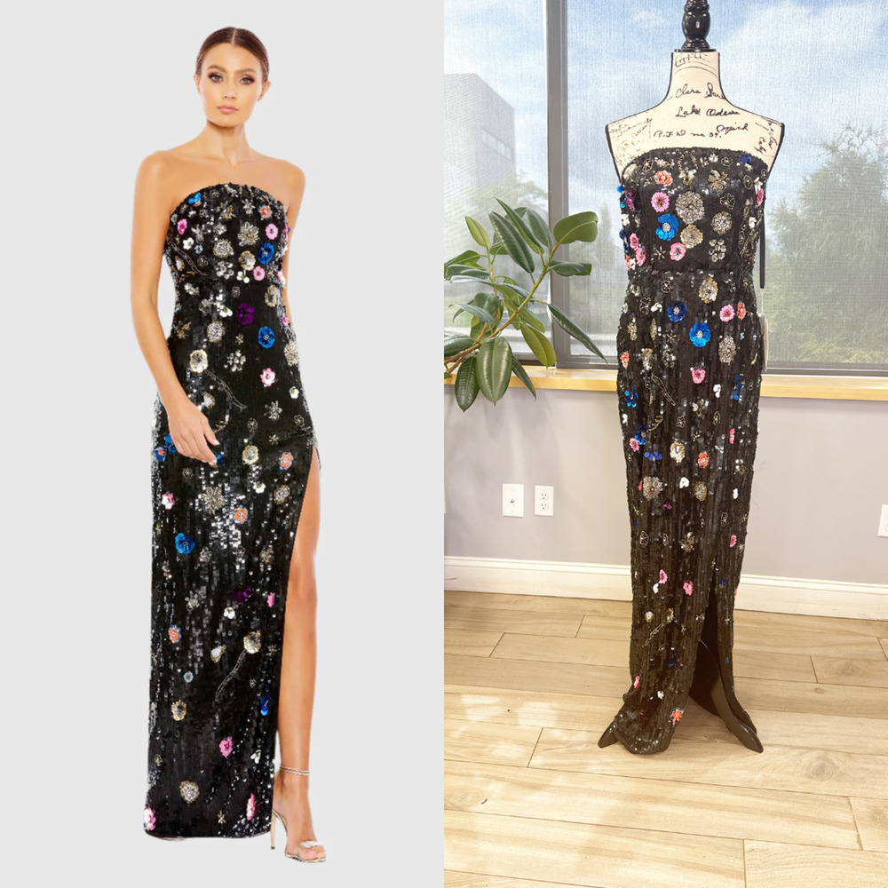 Floral Sequined Strapless Column Gown 🖤🌸